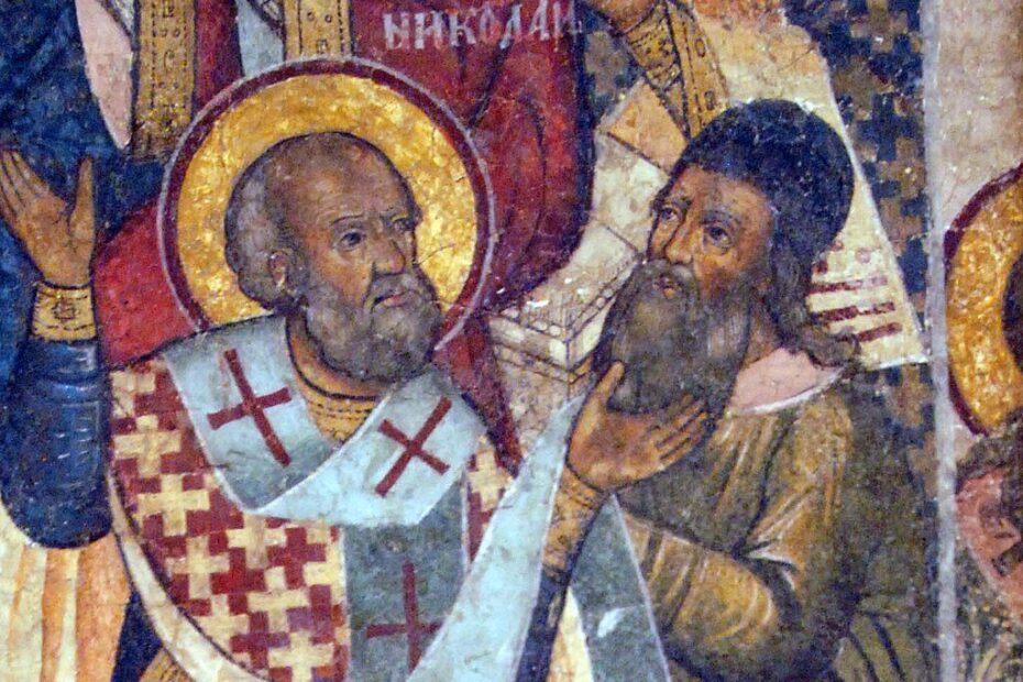 Nicholas slaps Arius, Augustinus und Maximinus,